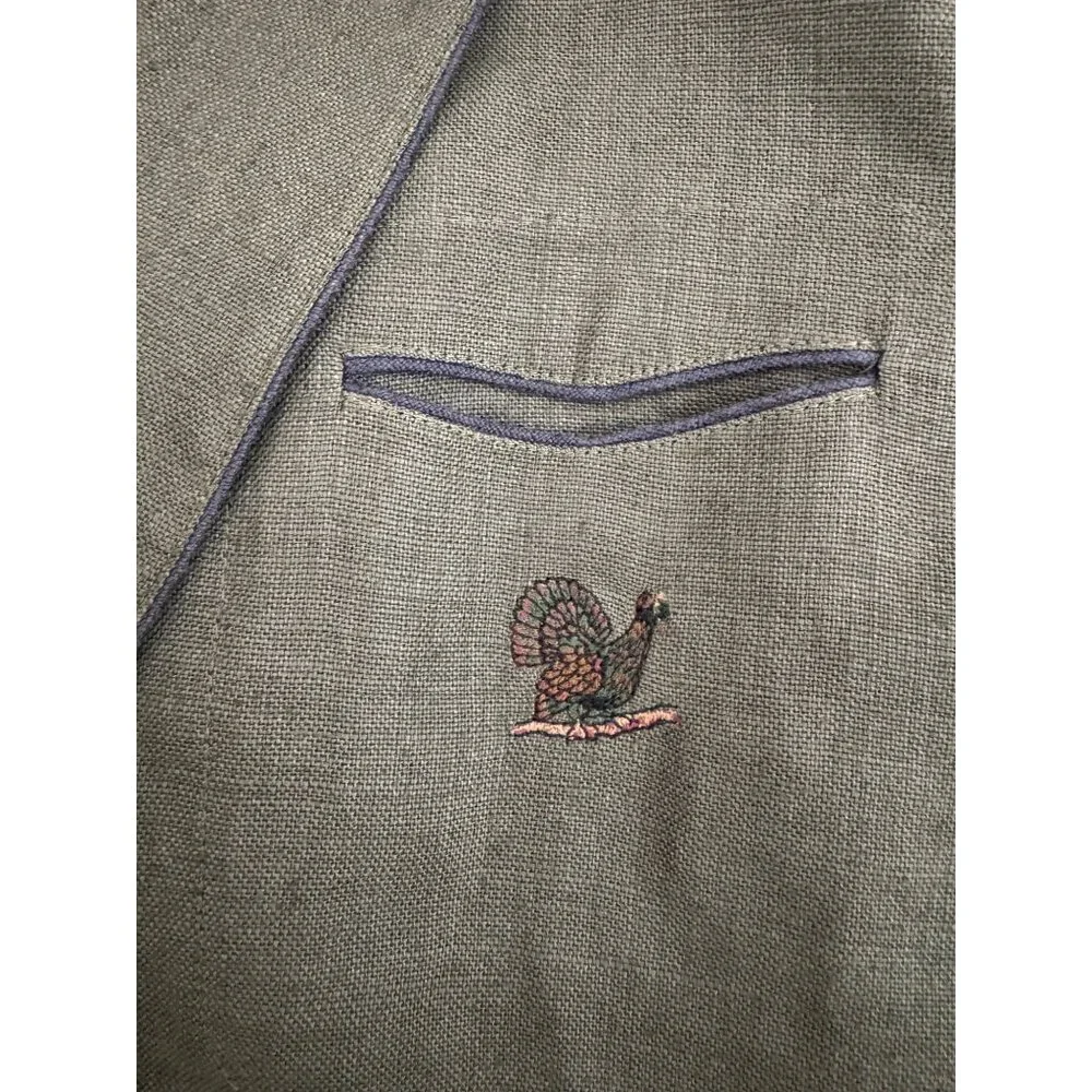 Lodenfrey Linen academia‎ embroidered military blazer olive 90s sz 46(L/XL)